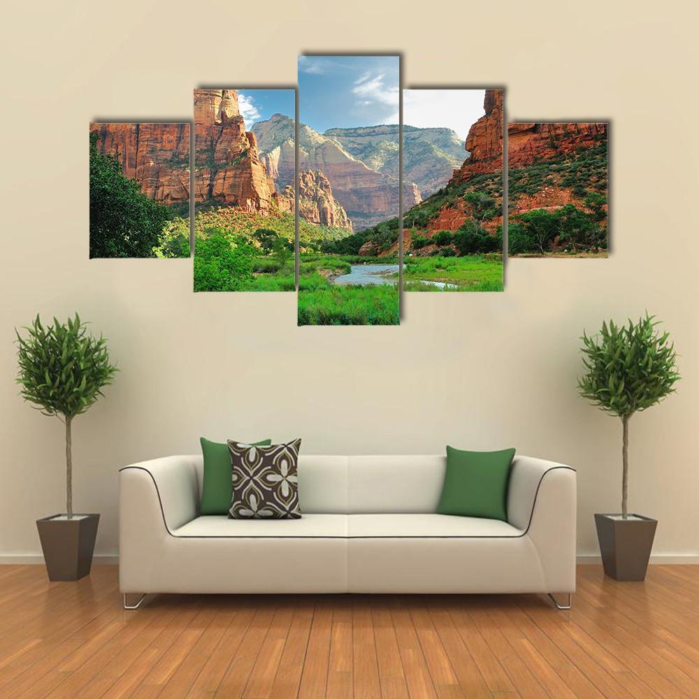 Zion Canyon With The Virgin River – Nature Canvas Wall Art