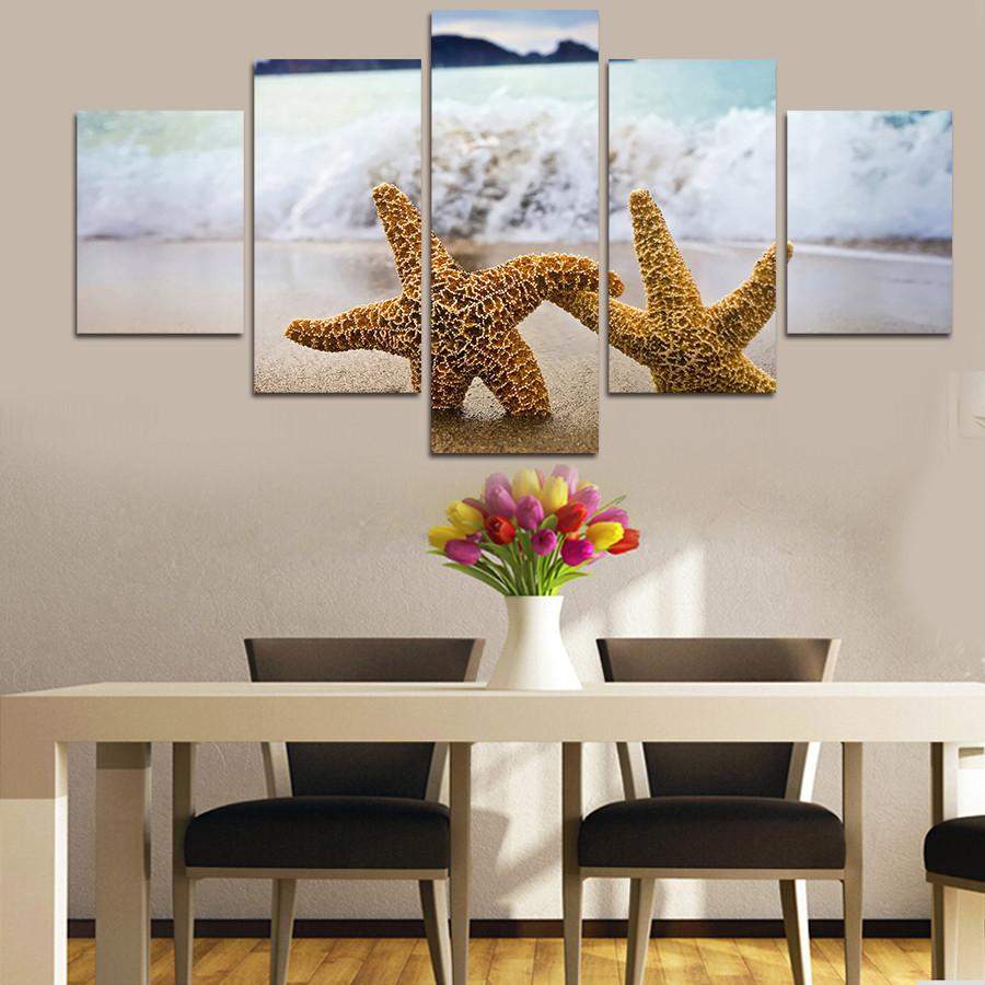 Two Starfish Dancing On The Beach Canvas Wall Art Two Starfish Dancing On The Beach Canvas Wall Art