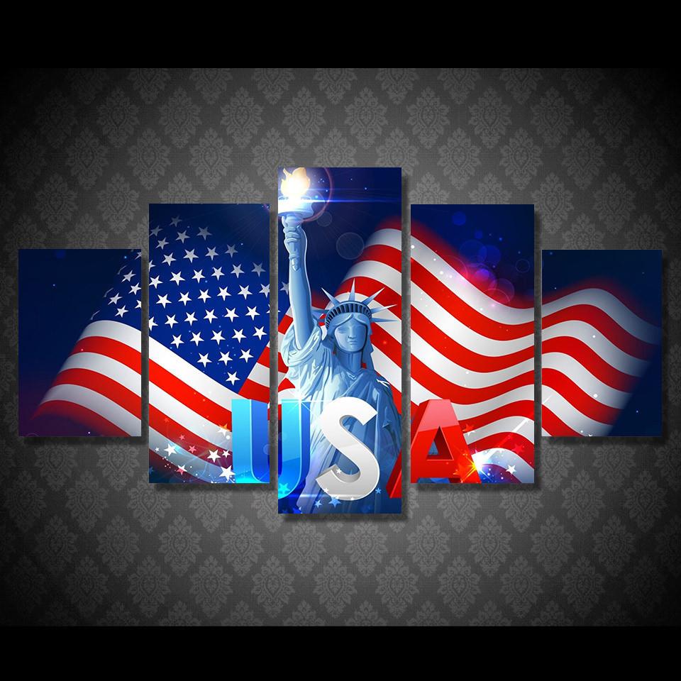 Usa American Flag With Liberty Statue Canvas Wall Art Usa American Flag With Liberty Statue Canvas Wall Art