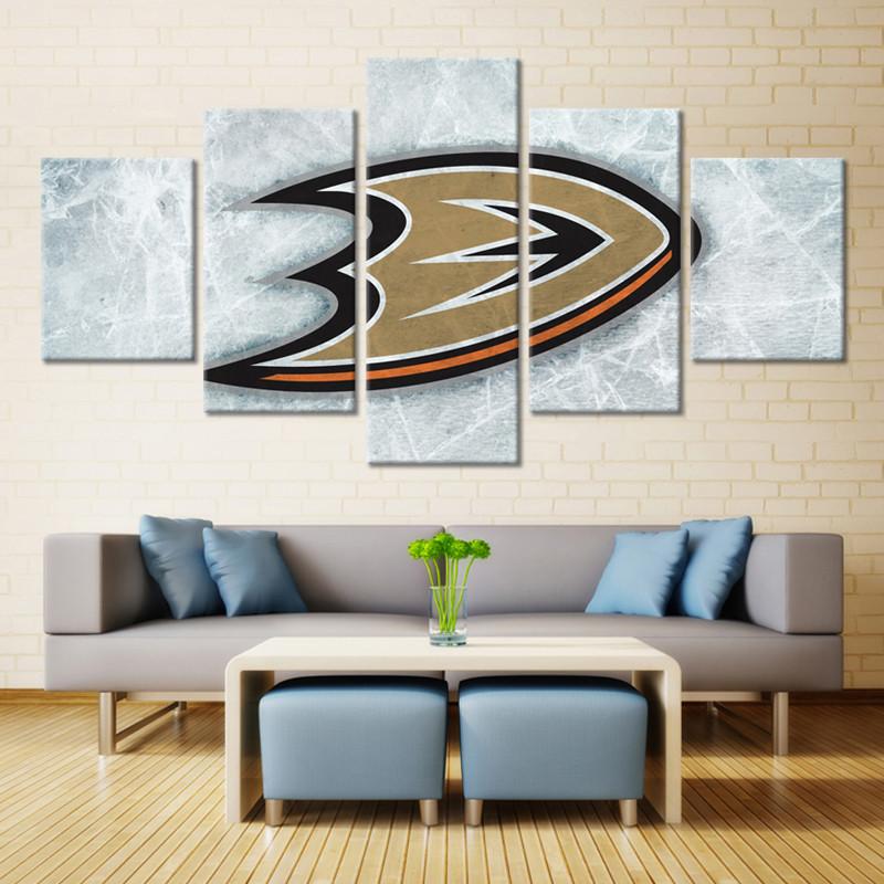Anaheim Ducks Team Logo On Ice Canvas Wall Art