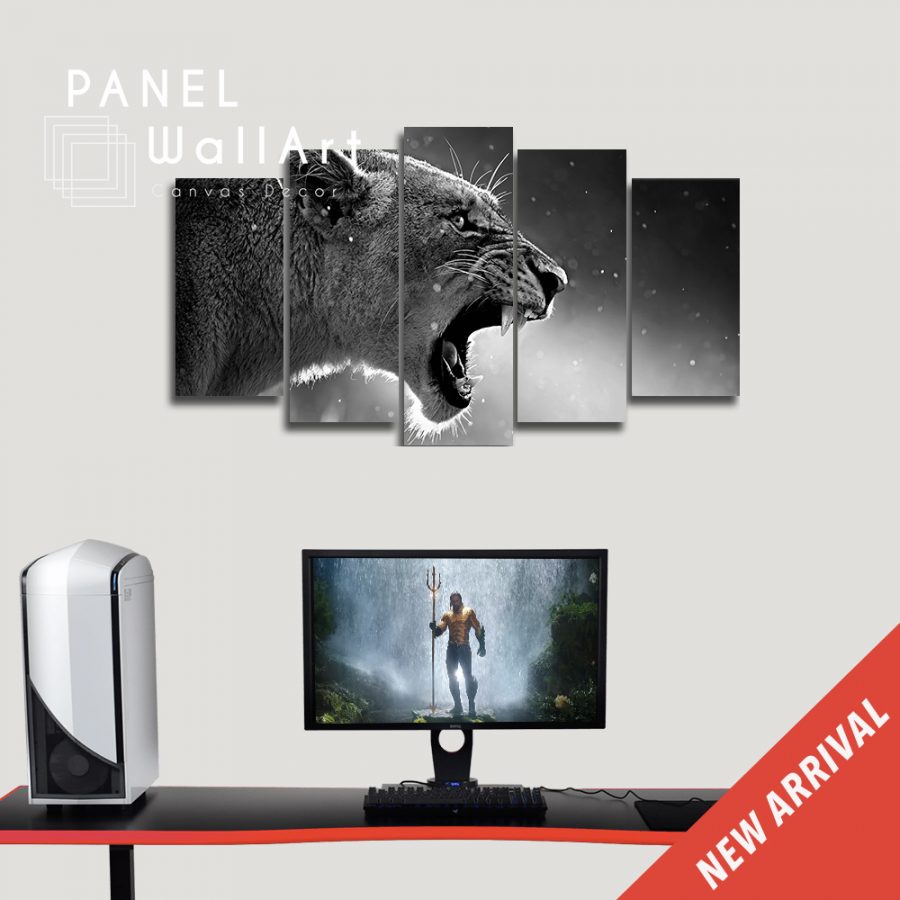 Black And White Lion Roars Canvas Wall Art