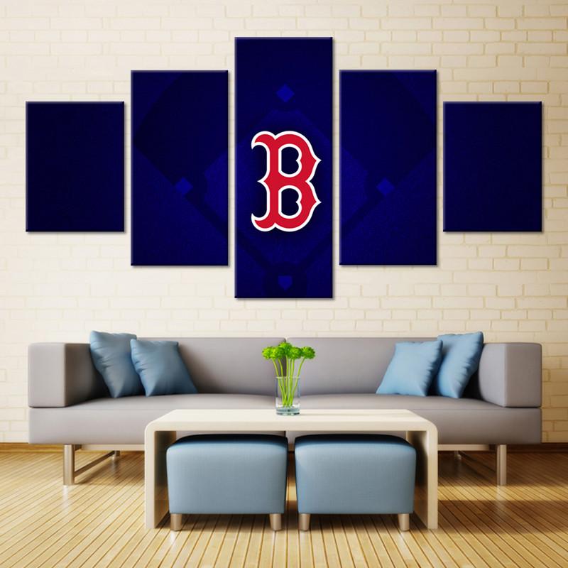 Boston Red Sox Blue Background Canvas Wall Art