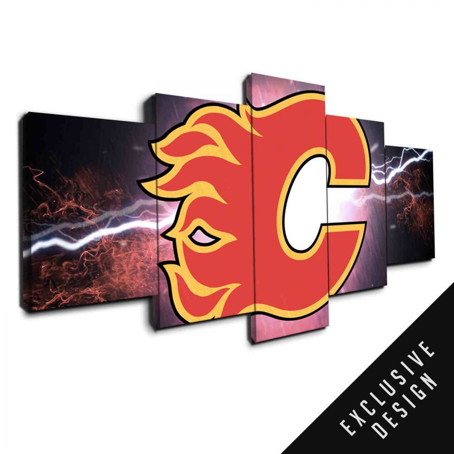 Calgary Flames NHL Team Thunderbolt Canvas Wall Art
