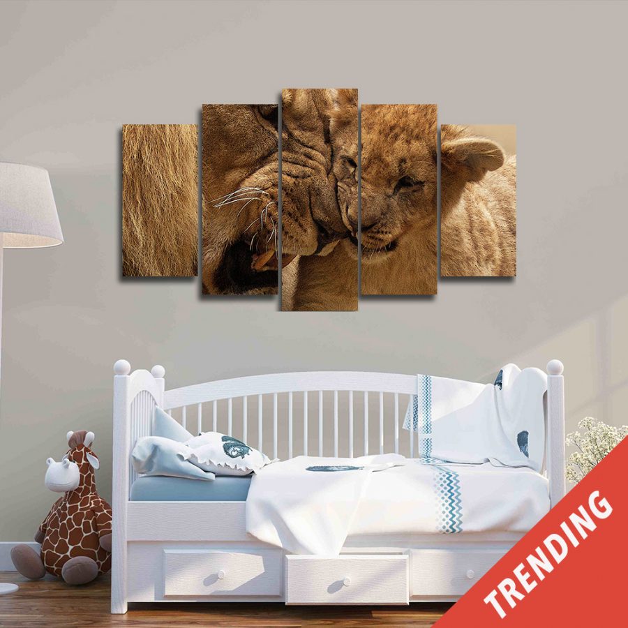 Faither Lion And Little Cub Canvas Wall Art