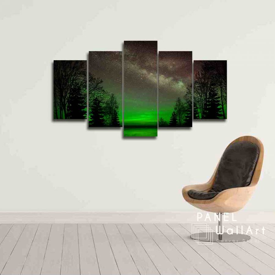 Green Starry Night And Galaxy Canvas Wall Art
