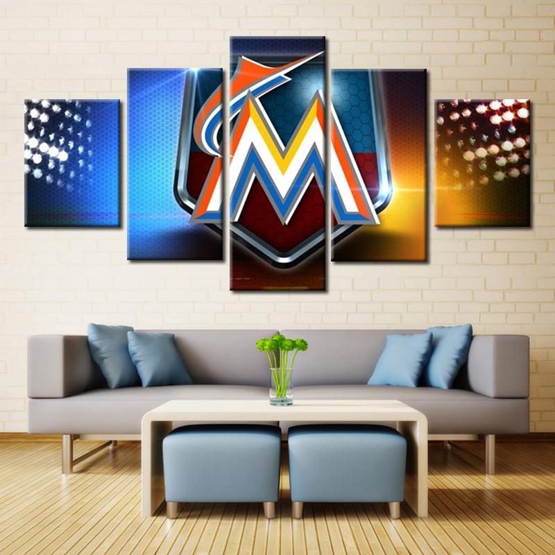 Miami Marlins Sports Team Graphic Art Canvas Wall Art