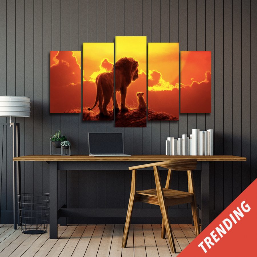 Simba And Lion At Sunset Canvas Wall Art