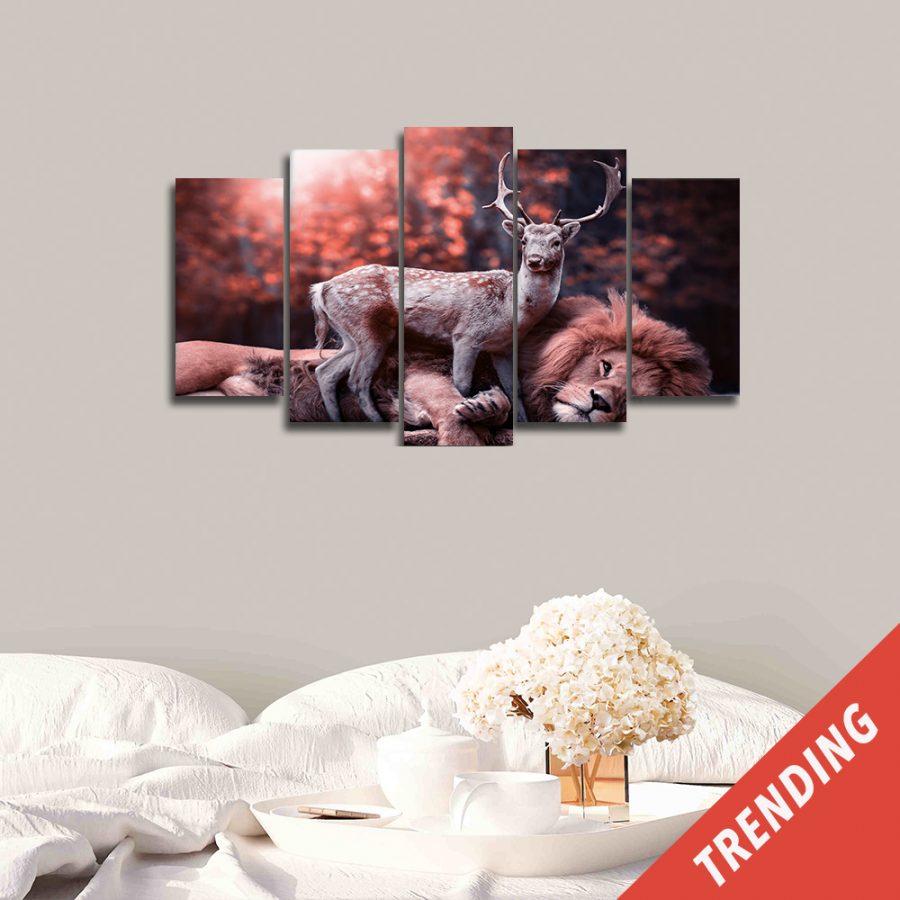 The Friendship Of Lion And Deer Canvas Wall Art