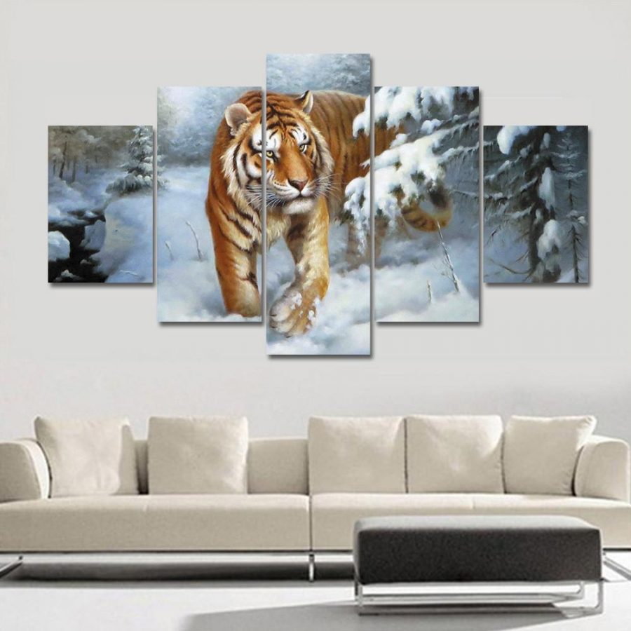 Tiger In Snow Canvas Wall Art Tiger In Snow Canvas Wall Art