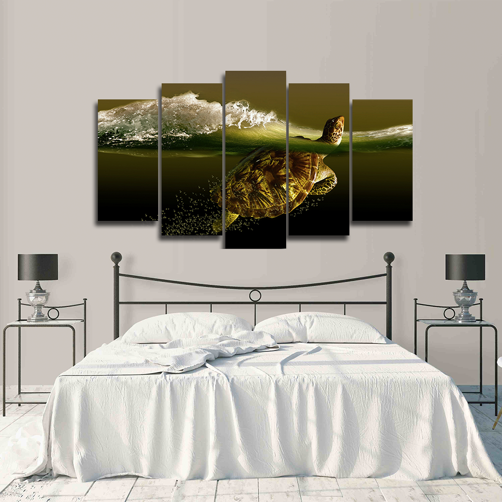 Turtle Appearing In Ocean Canvas Wall Art