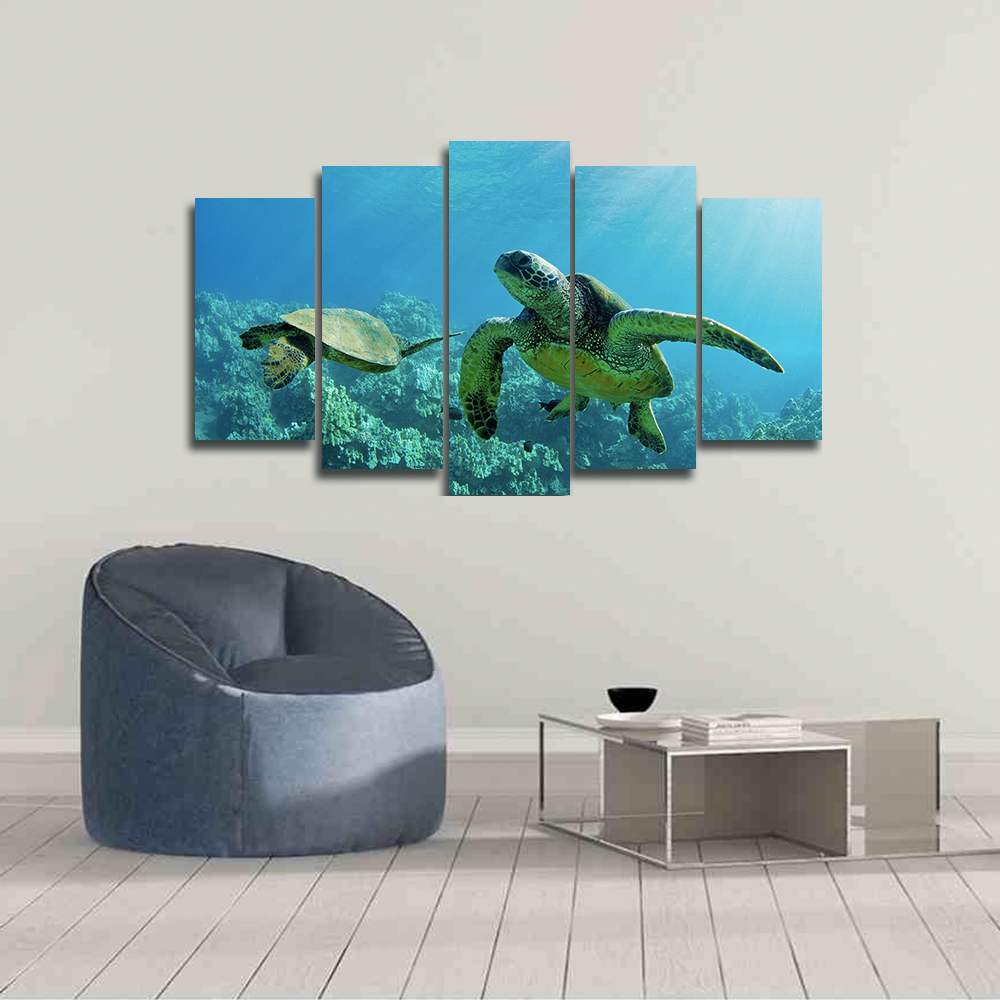 Turtles Swimming In Ocean Canvas Wall Art