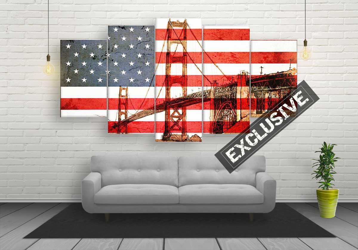 Usa Flag With Golden Gate Bridge Sketch Canvas Wall Art Usa Flag With Golden Gate Bridge Sketch Canvas Wall Art