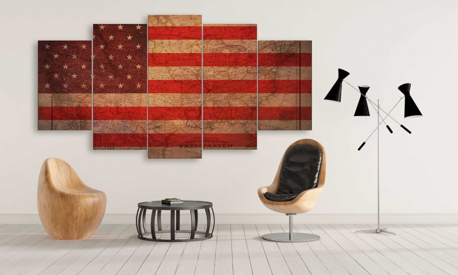 Usa American Flag With Old Map Overlay Canvas Wall Art Usa American Flag With Old Map Overlay Canvas Wall Art