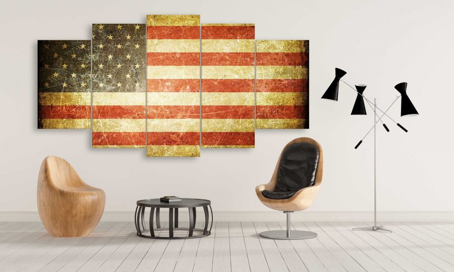 Usa American Retro Scratched Flag Canvas Wall Art