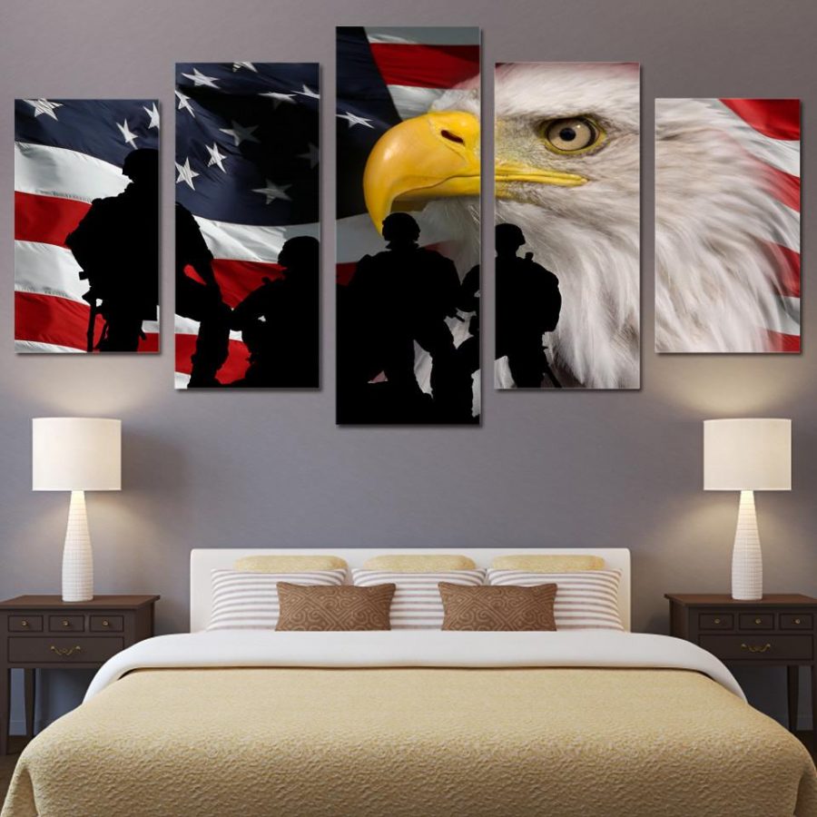Usa Country Flag Art With Eagle Canvas Wall Art