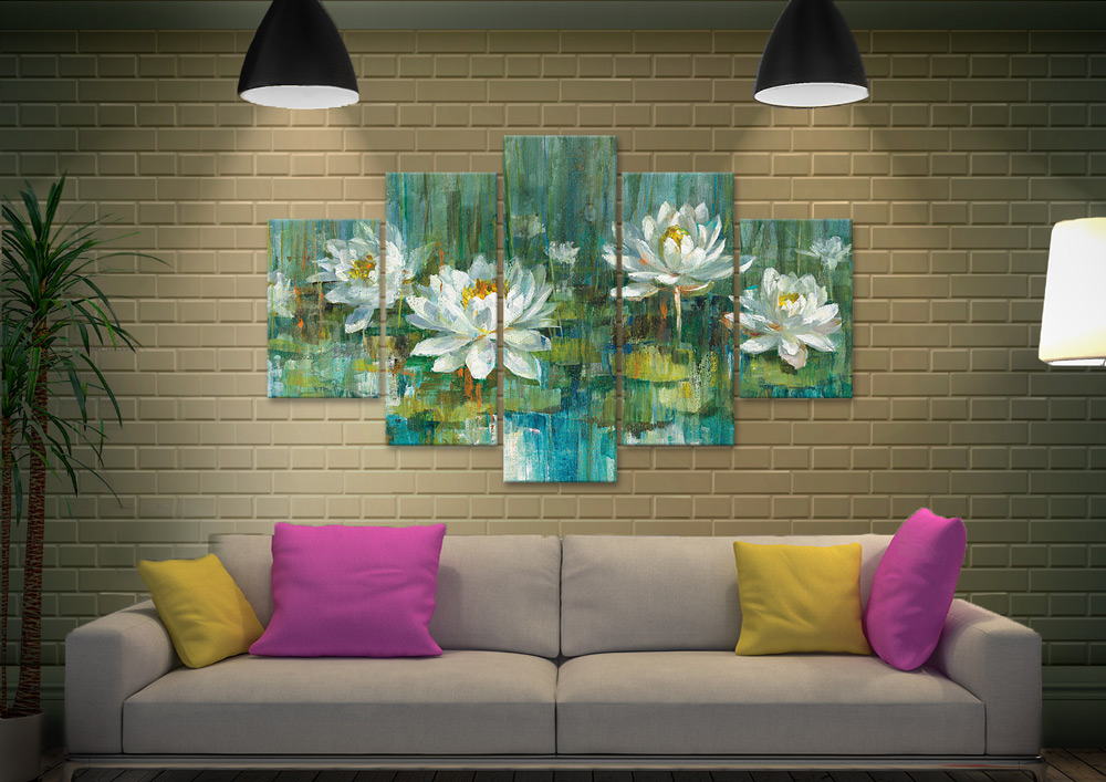 Water Lily Pond Split Diamond Canvas Wall Art