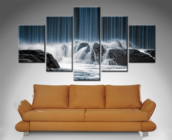 Waterfall Crashing Onto Rocks Canvas Wall Art