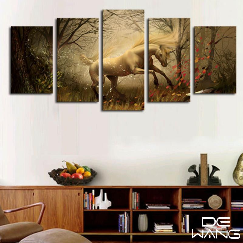 White Running Horse In The Forest Canvas Wall Art