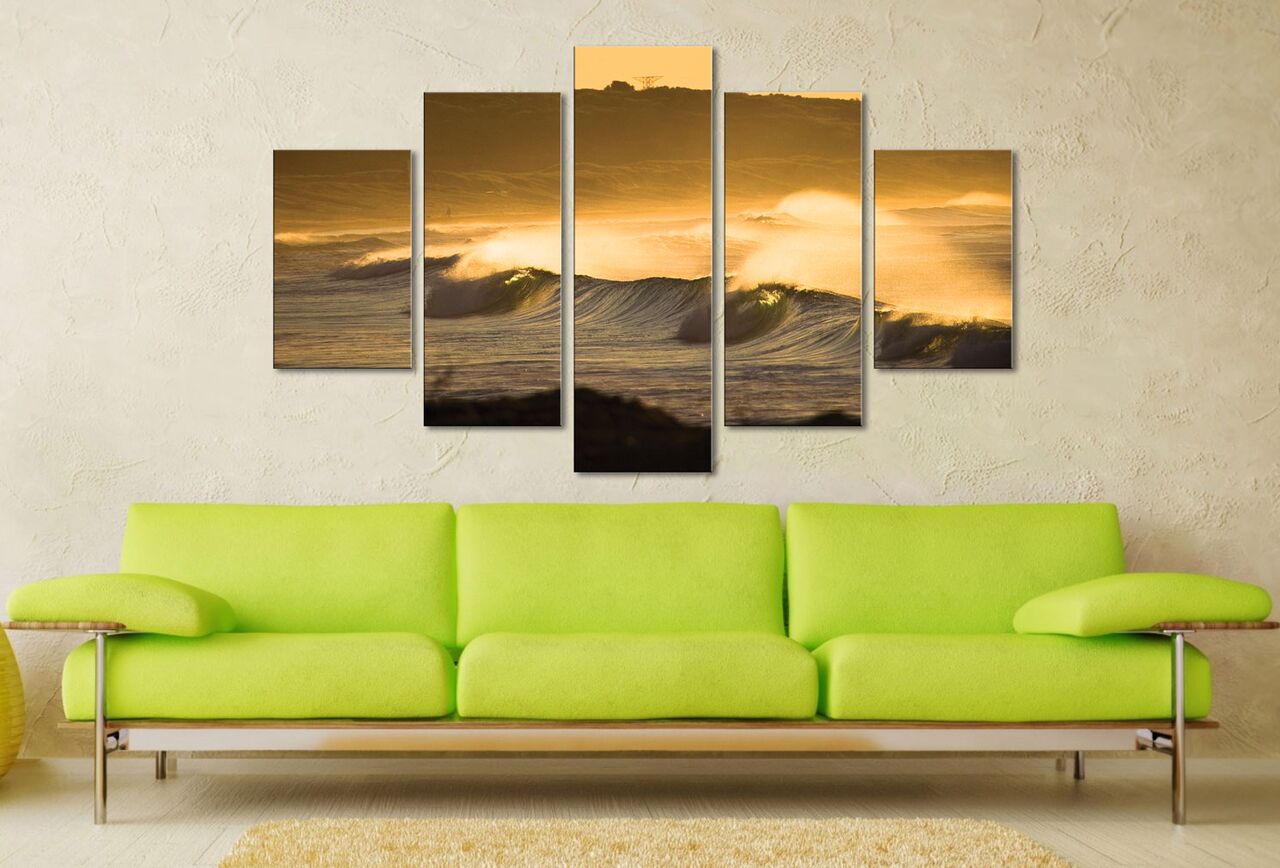 Yellow Ocean Sunset Canvas Wall Art